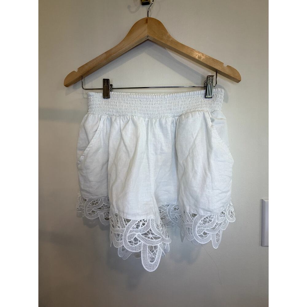 American Eagle White Linen Blend Lace Trim Boho Shorts Medium